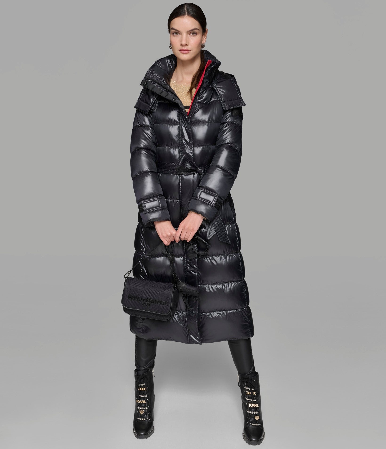 CONTRAST MAXI BELTED LONG PUFFER