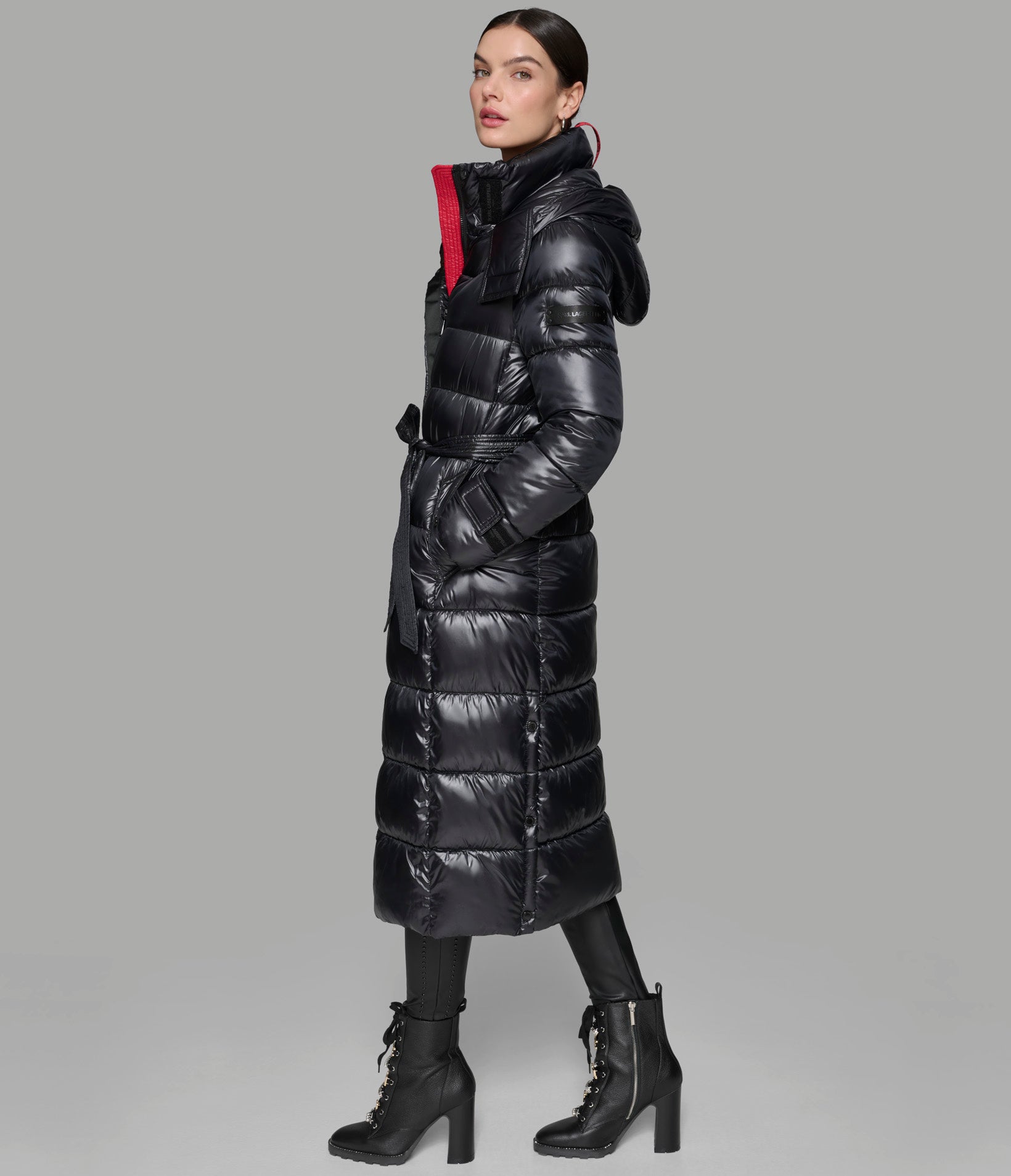 CONTRAST MAXI BELTED LONG PUFFER