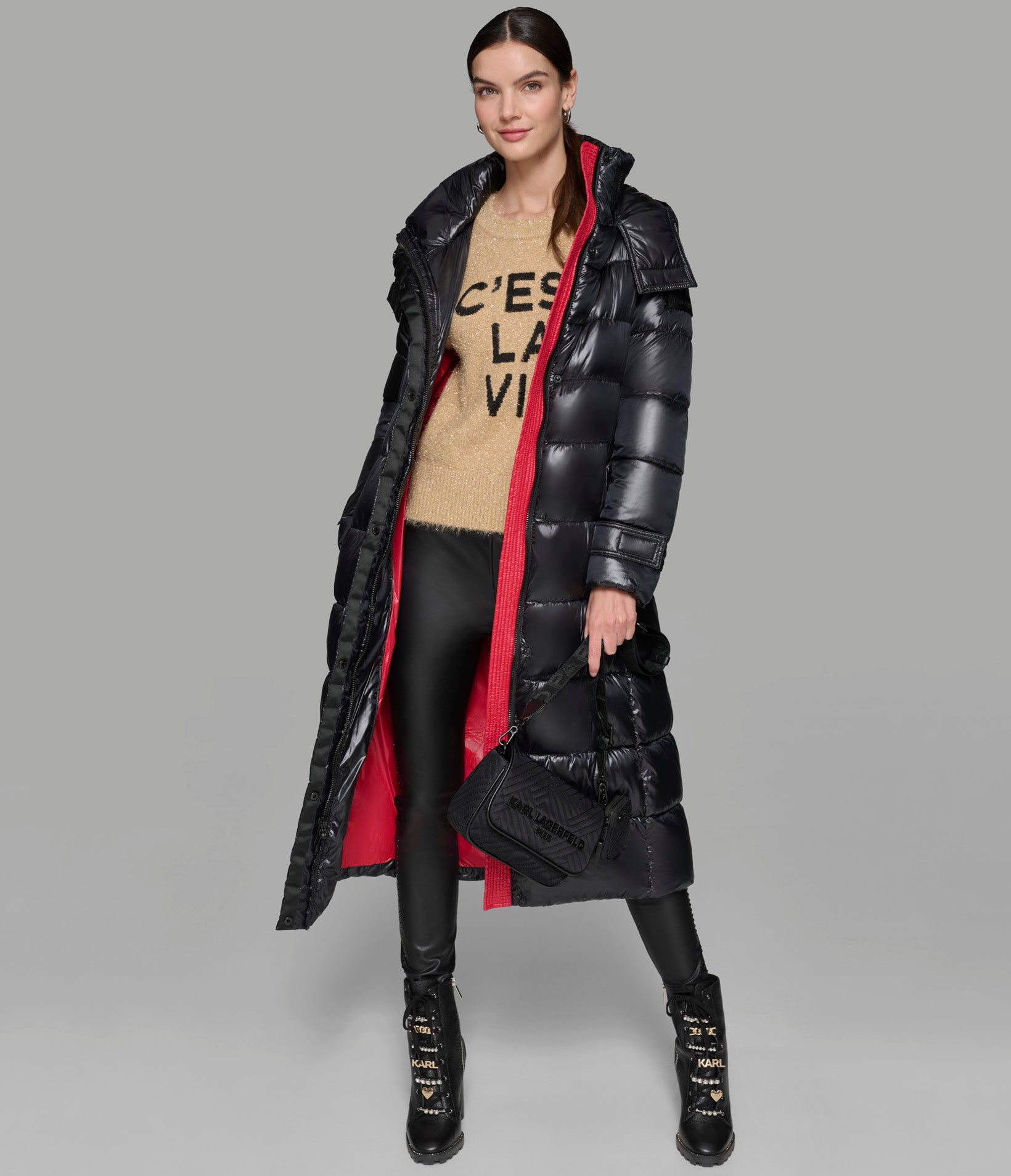 CONTRAST MAXI BELTED LONG PUFFER