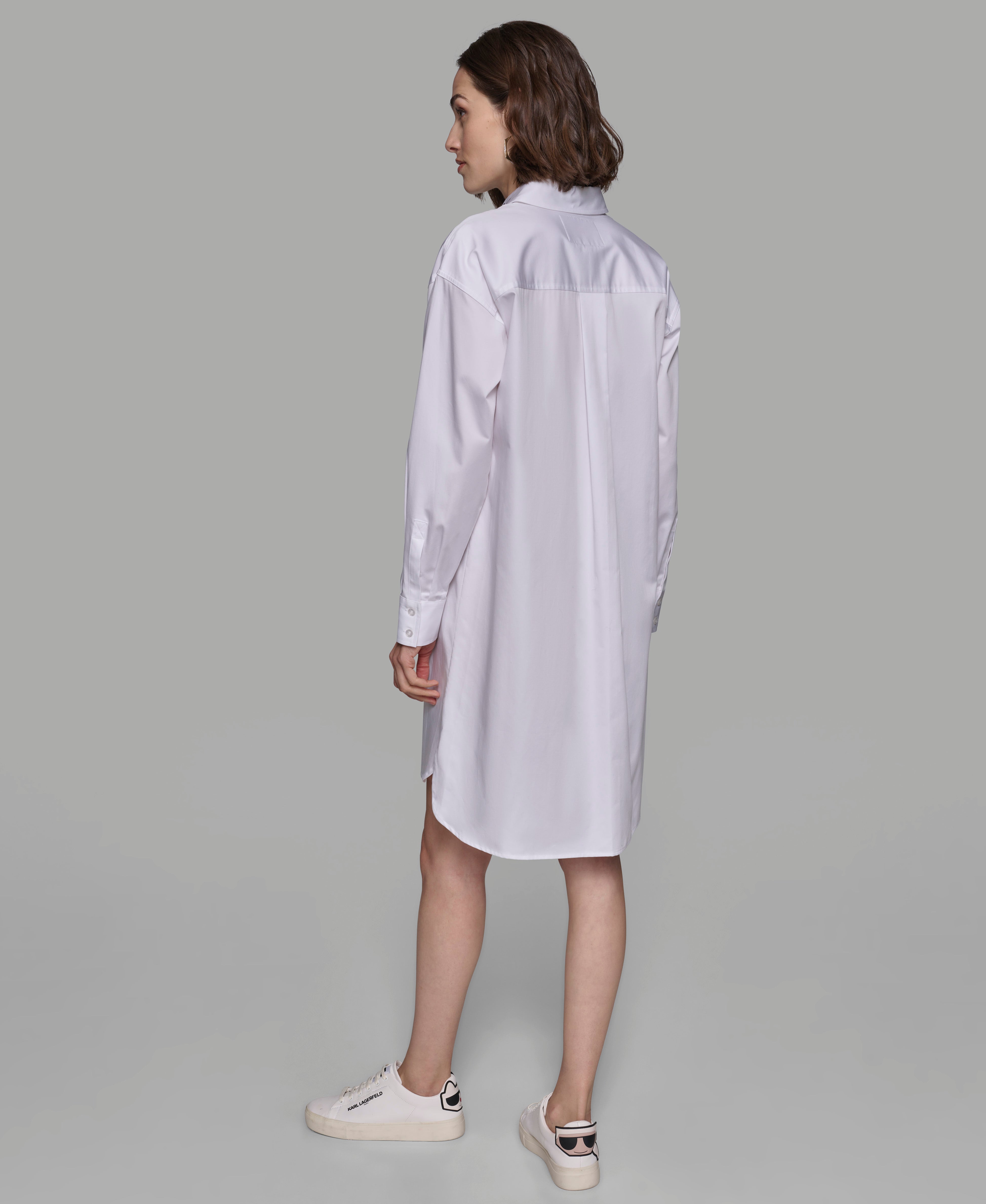 LONG SLEEVE WHIMSY WHITE SHIRT DRESS | Karl Lagerfeld Paris