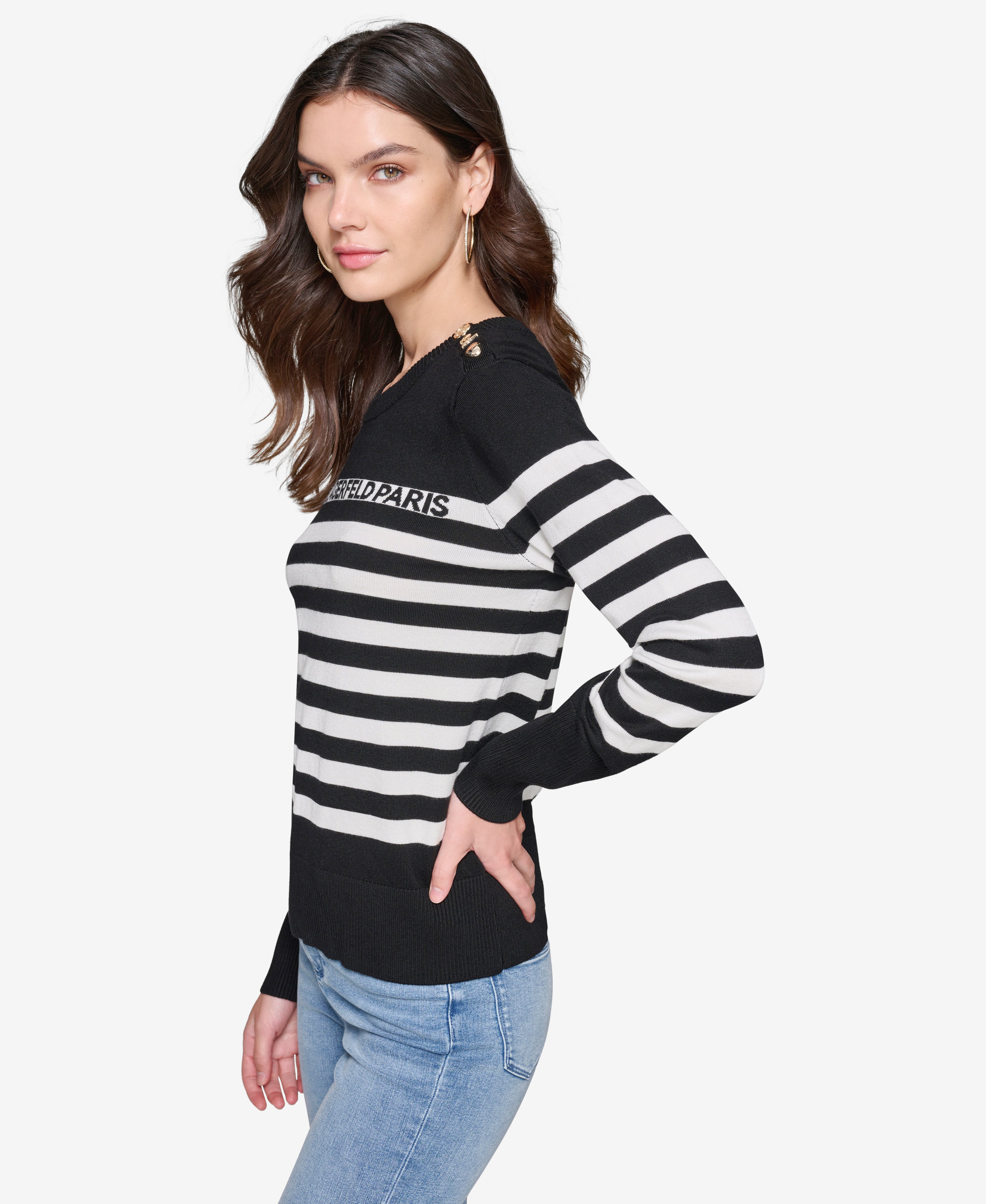 STRIPED LOGO SWEATER WITH PINS