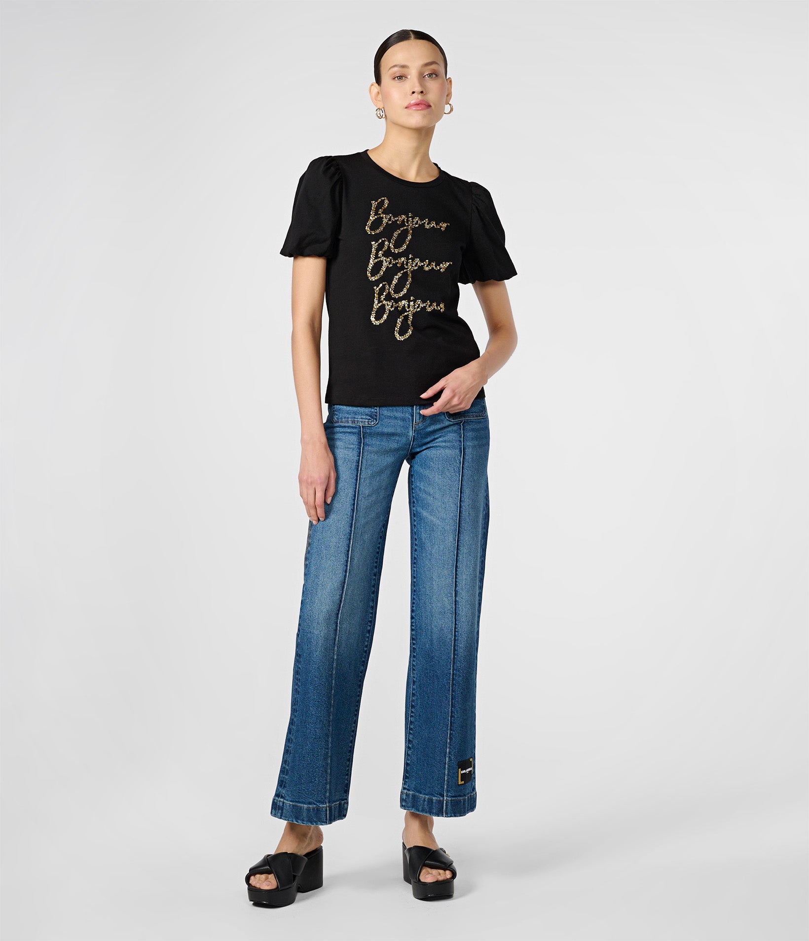 PUFF SLEEVE SEQUIN BONJOUR TEE Karl Lagerfeld Paris