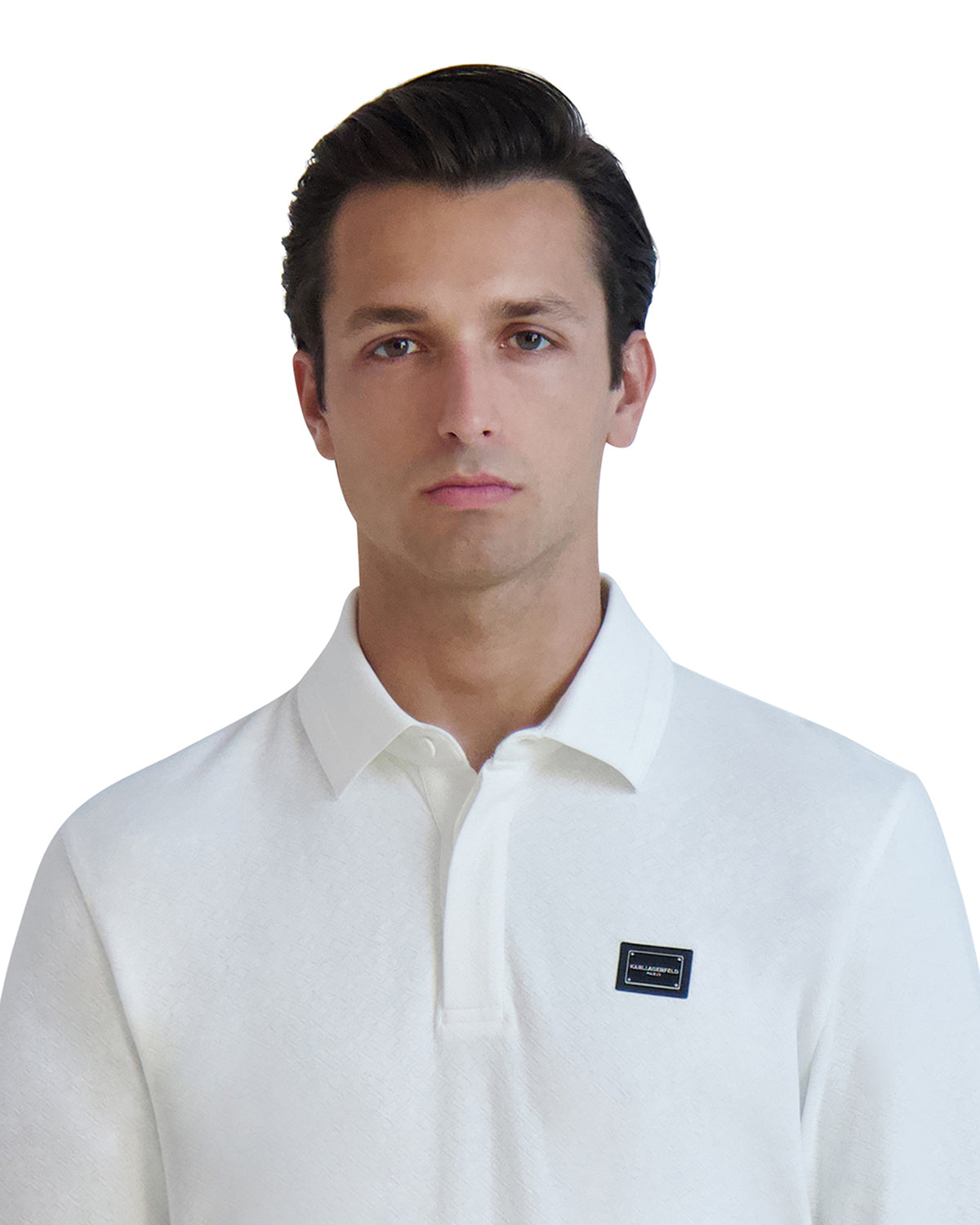 LONG SLEEVE POLO WITH METAL LOGO PLATE