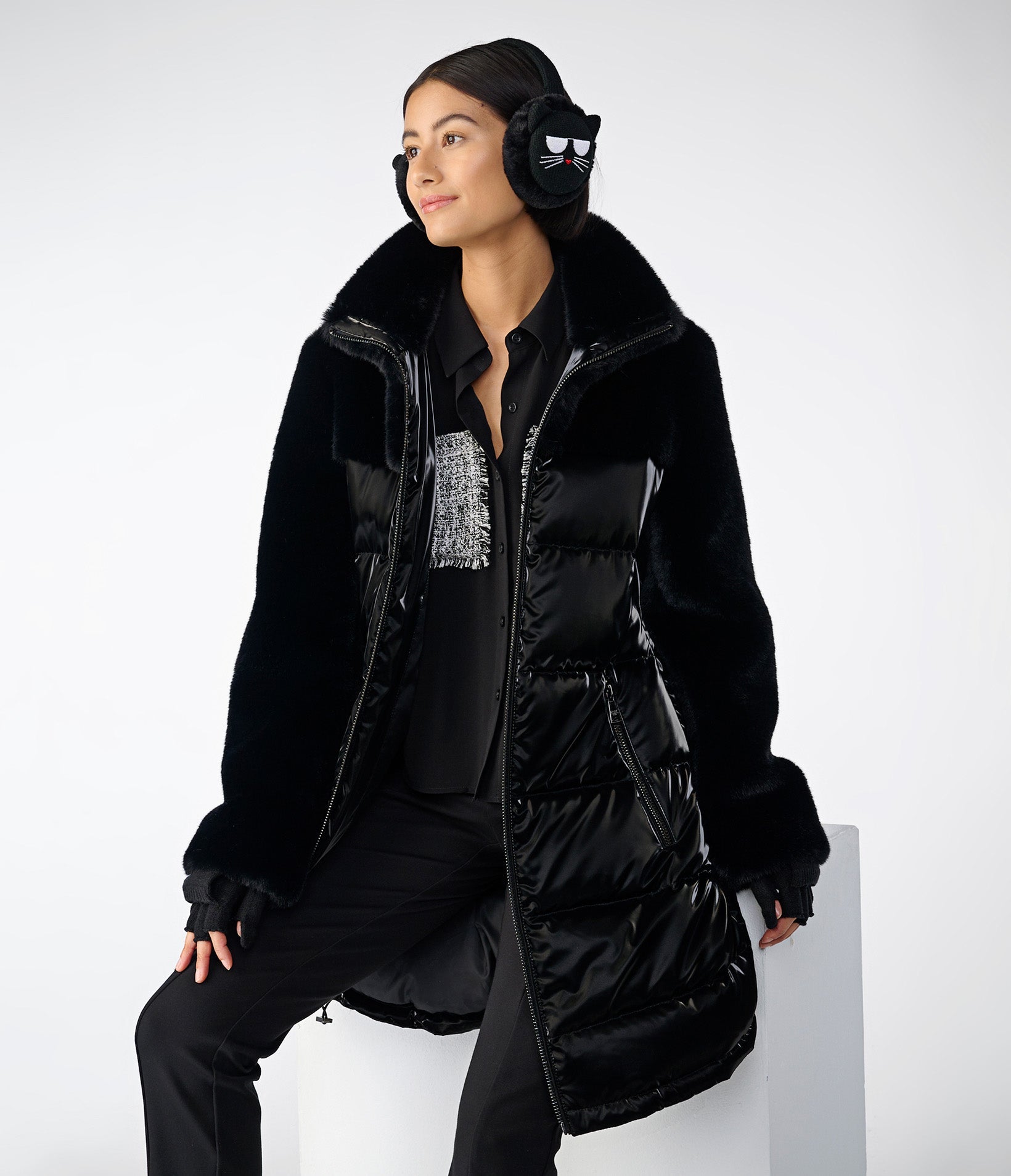 Karl lagerfeld faux fur down coat best sale