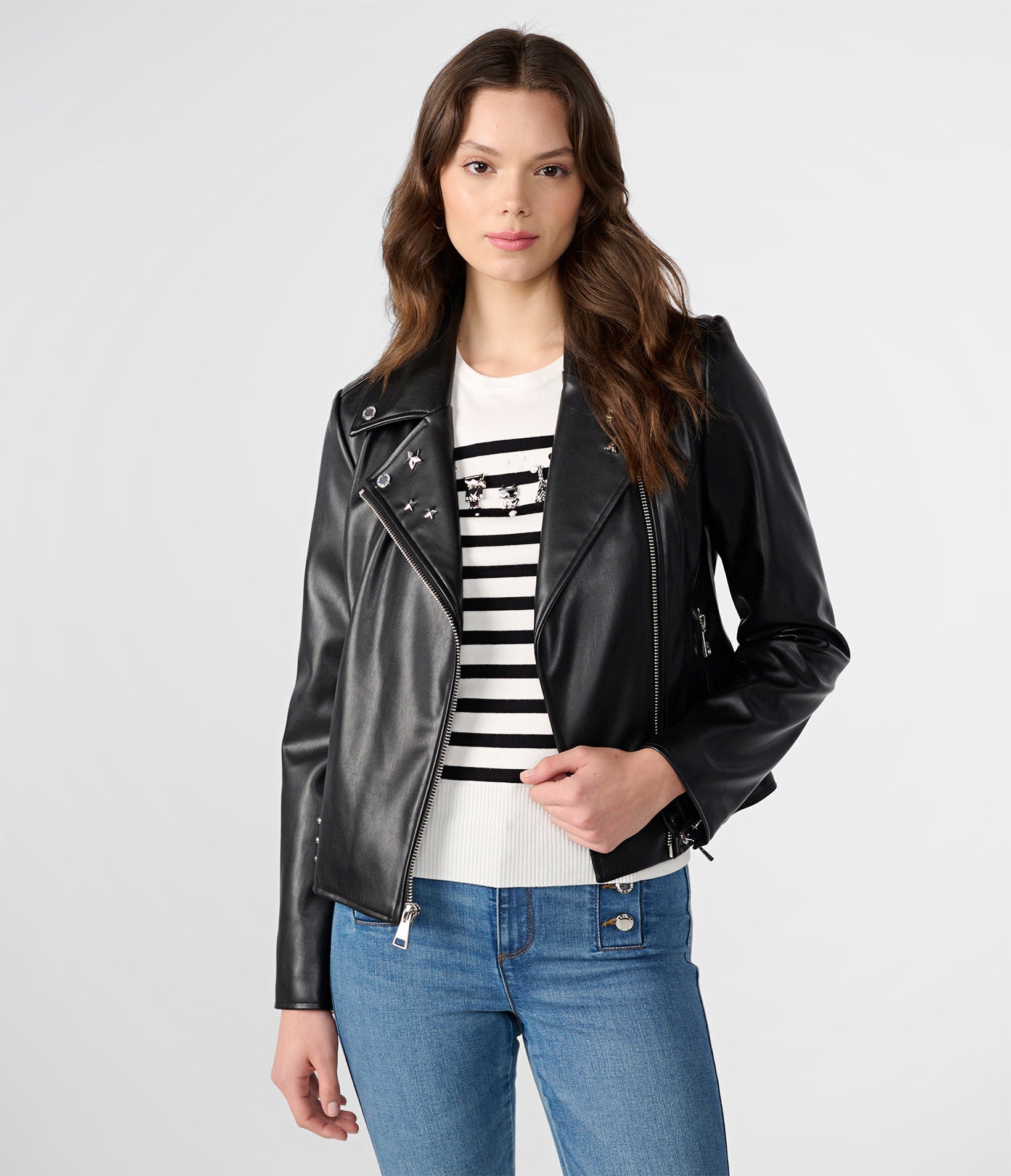 FAUX LEATHER STUDS MOTO JACKET | Karl Lagerfeld Paris